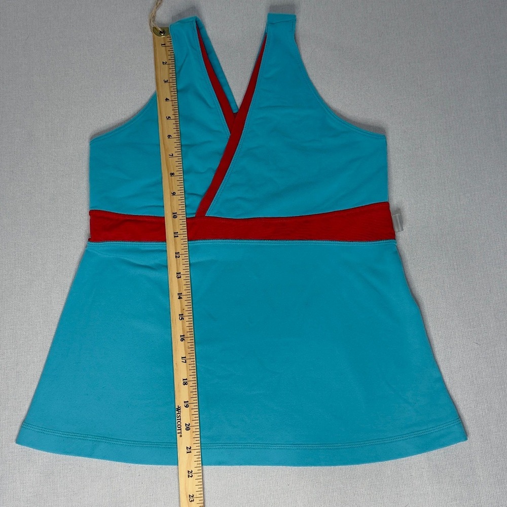 Lululemon Deep V Tank Turquoise Red Colourblock Racerback Yoga Top - Picture 5 of 10